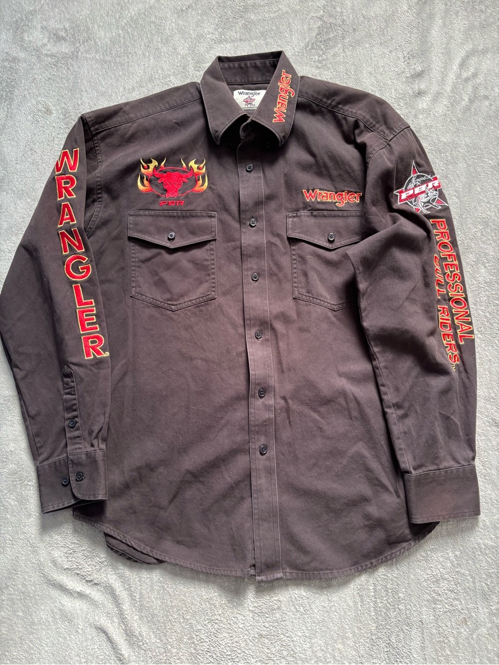 Wrangler Mens Long Sleeve Shirt Professional Bull Riders Cowboy Size Large Black
